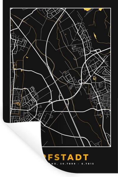 Muurstickers - Sticker Folie - Stadskaart – Plattegrond – Duitsland – Goud – Erfstadt – Kaart - 20x30 cm - Plakfolie - Muurstickers Kinderkamer - Zelfklevend Behang - Zelfklevend behangpapier - Stickerfolie