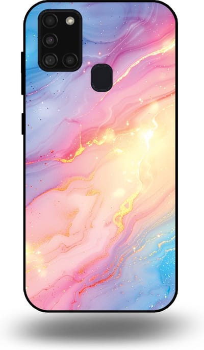 Smartphonica Telefoonhoesje Geschikt voor Samsung Galaxy A21s met Regenboog Glitter Marmer Opdruk - TPU Backcover Case Rainbow Glitter Marble Design geschikt voor Samsung Galaxy A21s