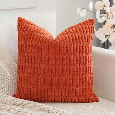 Kussenhoezen Corduroy - Boho Kussensloop - Bank Decoratie - Zachte Gestreepte Stof - 50x50 cm - Oranje