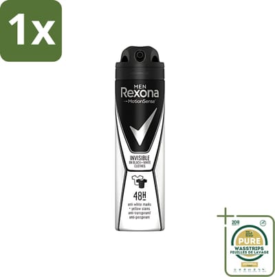 1 x Rexona Men - Deodorant Spray - Motion Sense - Invisible Black & White - Anti-Transpirant & Perspirant - 150ml- Deodorant Spray - Anti-transpirant - Witte Strepen - Gele Vlekken - Beschermd Tegen Transpiratie