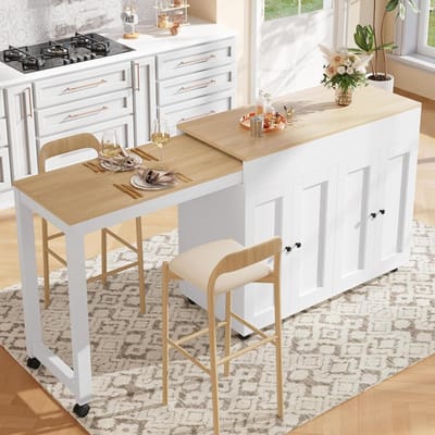 Uitschuifbare Bartafel - Eettafel Bar - Ruimte Besparen - Met Opbergvakken - 180 cm - Wit