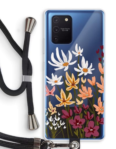 Case Company® - Hoesje met koord geschikt voor Samsung Galaxy Note 10 Lite hoesje met Koord - Painted wildflowers - Telefoonhoesje met Zwart Koord - Bescherming aan alle Kanten en Over de Schermrand
