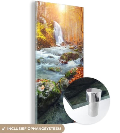 MuchoWow® Glasschilderij 20x40 cm - Schilderij acrylglas - Natuur - Zon - Herfst - Foto op glas - Schilderijen