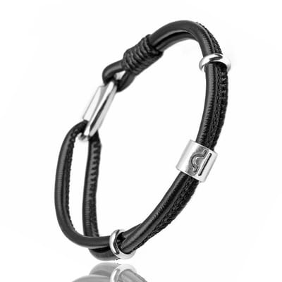 Weegschaal / Libra - Leren Armband met Sterrenbeeld Hanger - Zwart Leer - Staal - Astrologie - Armbanden - Papa Cadeau Voor Mannen - Vaderdag