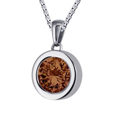 Quiges 12mm Mini Munt Hanger Zilverkleurig RVS Glans met Zirkonia Bruin Munt en Ketting Ankerketting 42-46cm - SLSHS411