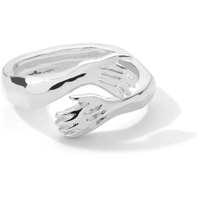 Gotische Knuffel Spierhanden Ringen Voor Vrouwen Mannen Verstelbare Open Knuffel Handen Ring Feest Bruiloft Koppel Vintage Sieraden Anillos Bague resizable white