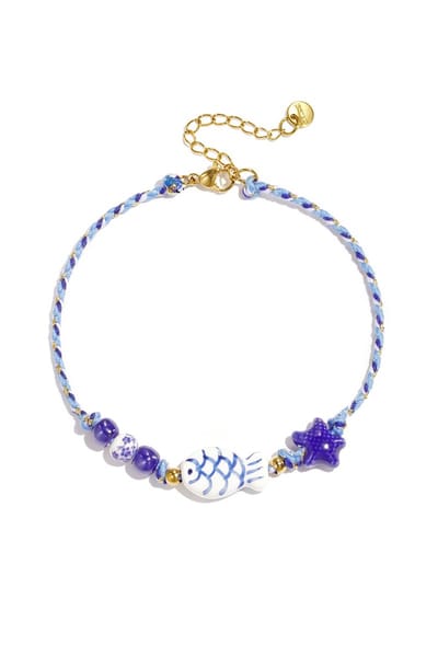 Bijoutheek Enkelsieraad Summer Vibe Touw Kralen Vis Blauw