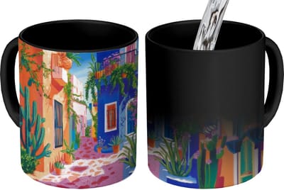Magische Mok - Foto op Warmte Mokken - Koffiemok - Geel - Blauw - Oranje - Huis - Magic Mok - Beker - 350 ML - Theemok