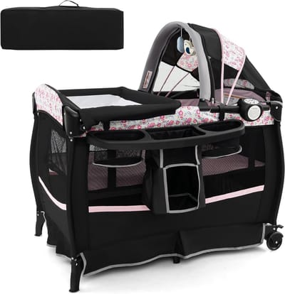 Opvouwbaar Babybed met Matras, Commode en Muziekfuncties