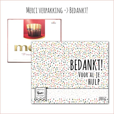 KaartKadootje Merci -> Bedankt - No:09 (Merci Chocolade - Bedankt! Voor al je Hulp - Stippen-Gekleurd) - LeuksteKaartjes.nl by xMar