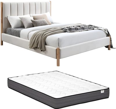 Vente-unique Bedframe stof ivoor 160 x 200 cm