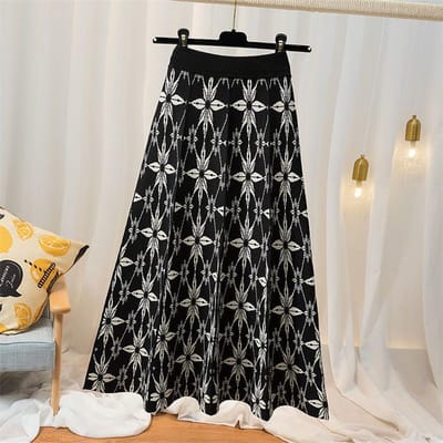 Oversized Dik Gebreide Halve Rok Winter Dames Hoge Taille Paraplu Rok Jacquard A-lijn Lange Rok 3XL gray