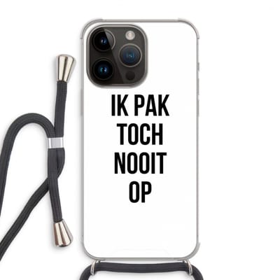 Case Company® - Hoesje met koord geschikt voor iPhone 14 Pro Max hoesje met Koord - Ik pak nooit op - Telefoonhoesje met Zwart Koord - Bescherming aan alle Kanten en Over de Schermrand