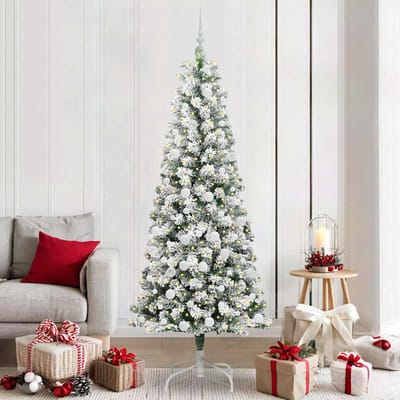 vidaXL - Kunstmatige - Hinged - Kerstboom - 300 - LED's - Groen - en - Wit - 210 - cm
