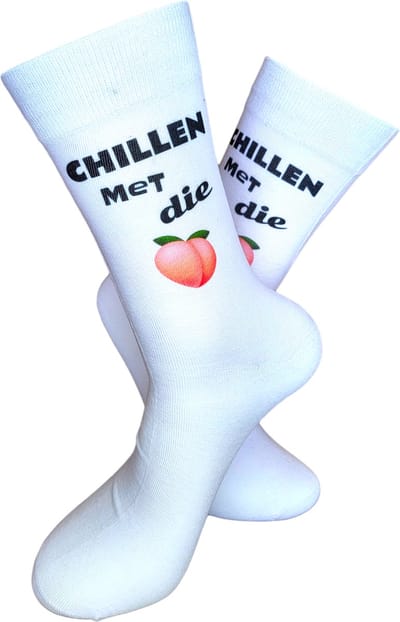 Chille met die billen - Fun - Verjaardags cadeau - Ontspanning - Relax - vrolijke sokken - valentijns - grappige sokken - Leuke sokken- Tekst sokken - Witte sokken - Goedkope kado - leuke dames en heren sokken