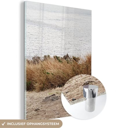MuchoWow® Glasschilderij 120x160 cm - Schilderij acrylglas - Duin - Gras - Planten - Zomer - Foto op glas - Schilderijen