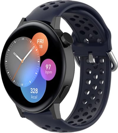 Siliconen sport bandje met gaatjes - Geschikt voor Huawei Watch GT 3 42mm / Huawei Watch GT 3 Pro 43mm / Huawei Watch GT 2 42mm / Huawei Watch GT - 42mm bandje - Sport bandje - Donkerblauw