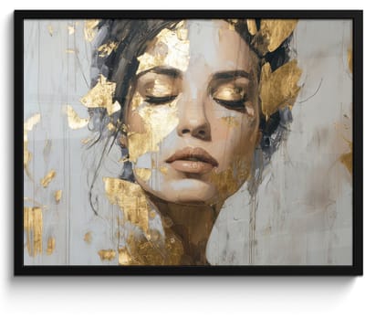 Poster in lijst - Fotolijst 80x60 cm - Posters - Sierlijk - Vrouw - Goud - Ogen - Posterlijst zwart - Decoratie - Wanddecoratie woonkamer - Muurdecoratie slaapkamer