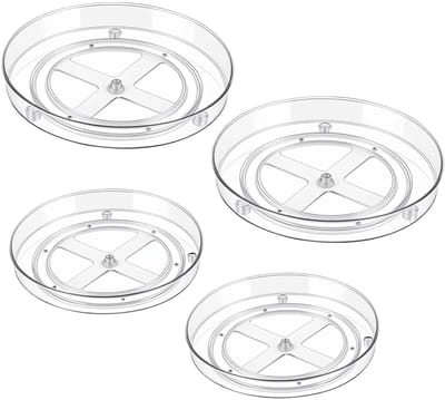 Dailygoods- Draaiplateau Set van 4 - Transparante Organizer - 2 Maten 23,3 x 3,5 cm / 27 x 4,5 cm - Keuken/Koelkast - Ideaal voor Specerijen/Conserven - Robuust PET-Materiaal