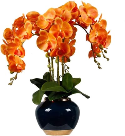 Kunstbloem Orchidee - Nep bloemen - Woonkamer decoratie - Zijde bloemblaadjes - 54 cm hoogte - Oranje
