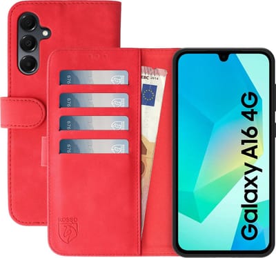 Rosso Element Geschikt voor Samsung Galaxy A16 | Wallet Book Case | Portemonnee Hoesje | 3 Pasjes | Magneetsluiting | Stand Functie | Rood