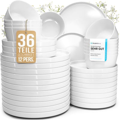 Pure Living Crystal Serviesset - Wit - 36-Delig - Voor 12 Personen - Massief Porselein - Krasvast - Magnetron & Vaatwasserbestendig