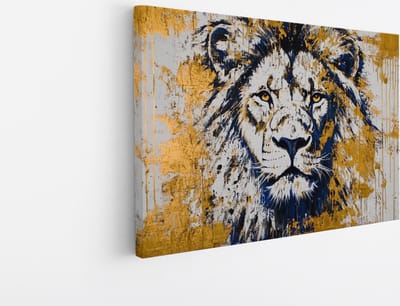 Saammp Canvas Schilderij - Leeuw - Goud - Dieren - Abstract - 45x30 - Foto op canvas - Wanddecoratie - Muurdecoratie Woonkamer - Slaapkamer decoratie - Canvas Print