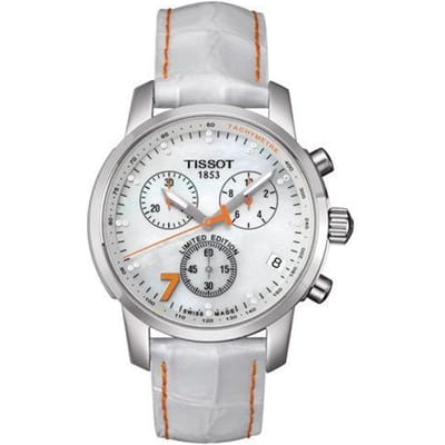 Tissot T-Sport Serie Kwarts Uurwerk 200M Waterdicht Horloge 39,8 Mm Parelmoer Wijzerplaat Roestvrijstalen Kast Echt Lederen Band T014.417.16.116.00 White Dial white