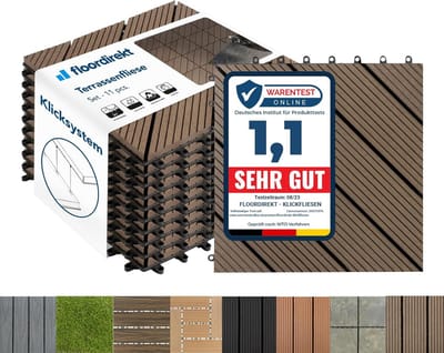 WPC Terrastegels - Vlondertegels Kliktegels - Buiten Vloer Ontwerpen - Met Drainage Functie - 30x30cm 1m² 11 Stuks - Donkerbruin Diagonaal