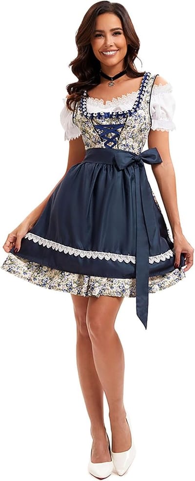 Dames Kostuum Jurk - Traditionele Kleding - Oktoberfest Feest - 3-Delig Set - Blauw