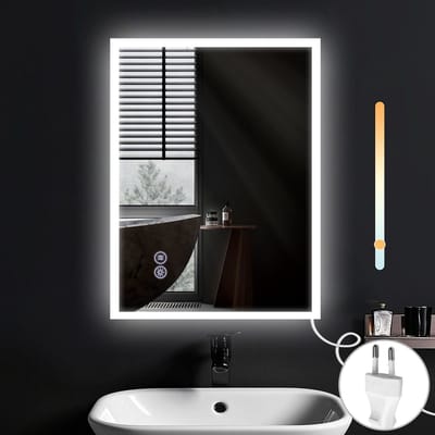 NETTLIFE Badkamerspiegel met LED Verlichting - 80x60cm - Dimbaar 3000K-6500K - LED Wandspiegel - Explosiebestendig glas - Badkamerspiegel met aanraakspiegel - Nikkel