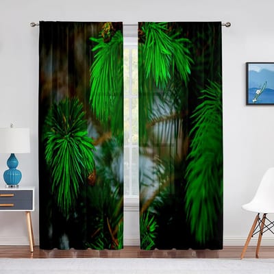 Dennenhuisje Dennentakken Doorzichtig Voile Gordijn voor Woonkamer Slaapkamer Behandeling Keuken Tule Raambekleding Chiffon Gordijnen 1 PCS W100XH250cm&Grommet Top
