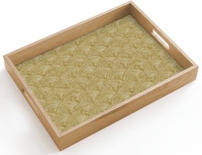 Dienblad hout 40x30 cm - Schootdienblad - Waaier - Geometrisch - Groen - Borrelplank rechthoek - Plateau dienbladen