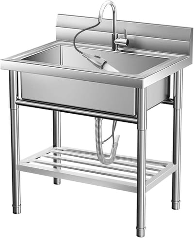 Vrijstaande RVS Spoelbak met 360° Mengkraan - Horeca Wasbak op Poten - Buitenkeuken / Bijkeuken / Garage - Diepe Bak (30cm) - 51x51x86 cm