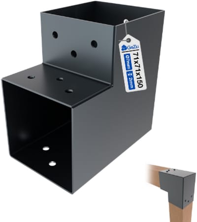 GeZu Impex L Paalverbinder voor pergola 71 × 71 mm – Zwart