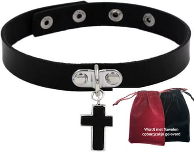 Choker met zwart kruis – Zwarte kunstleer Gothic Choker – Verstelbaar - Geschikt voor een hals omvang 40cm.