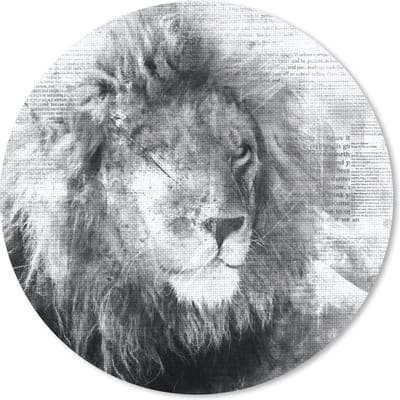 Muismat rond 20x20 cm - Mousepad Leeuw - Krant - Zwart - Wit - Ronde muismatten