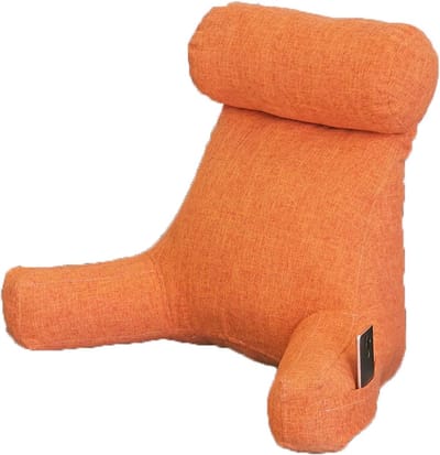 Rugsteunkussen met Armleuningen - Leeskussen Bed - Comfortabel Lezen - Afneembare Nekrol - 80cm x 67cm - Oranje