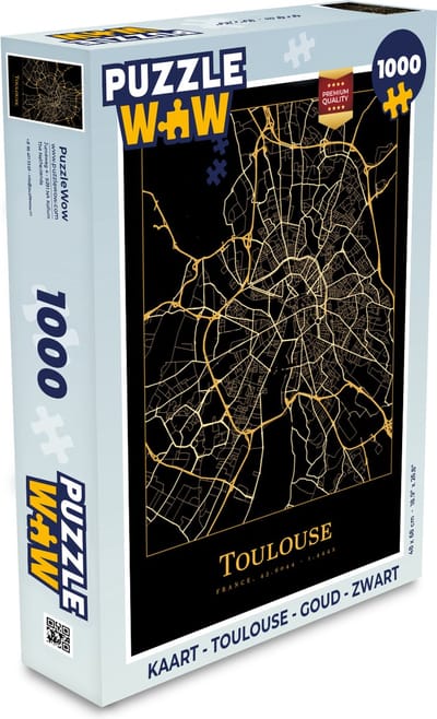 Puzzel Kaart - Toulouse - Goud - Zwart - Legpuzzel - Puzzel 1000 stukjes volwassenen