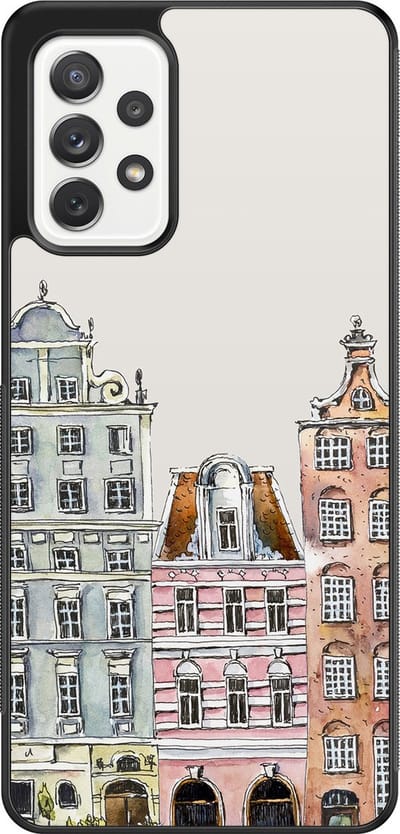 Leuke Telefoonhoesjes - Hoesje geschikt voor Samsung Galaxy A52 5G - Grachtenpandjes - Backcover zwart - Print / Illustratie - Multi