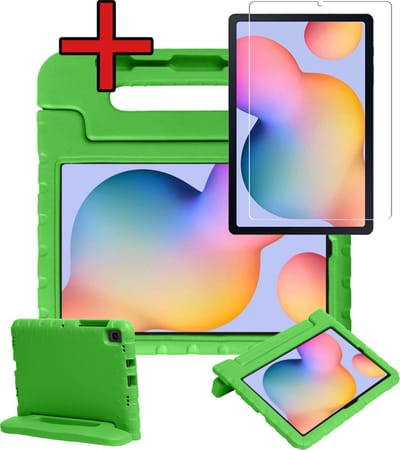 Hoesje - Geschikt voor Samsung Galaxy Tab S6 Lite - Met Screenprotector - Kinderhoes - Shockproof Bumper - Kidsproof Case - Tablethoes - Kinder Hoes Cover - Groen