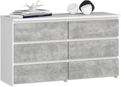 Ladekast CL100 met 6 Lades / AKORD Furniture Factory / Wit – Beton Grijs / 100 x 57 x 35 cm