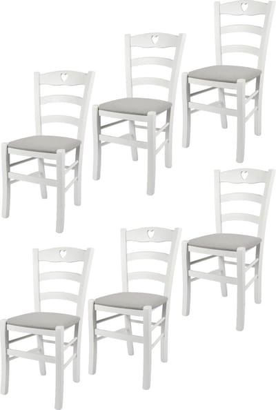 Tommychairs Cuore - Eetkamerstoelen - Set van 6 - Wit - Rotan & Hout