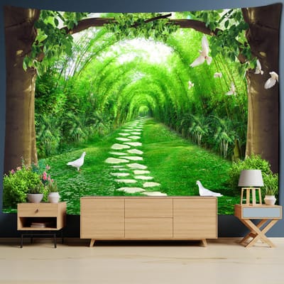 Bamboebos en vliegende duif Chinese muurschildering wandtapijt wanddecoratie psychedelische hippie tv-achtergrond muur woondecoratie 95x70cm green