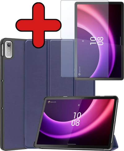 Hoesje - Geschikt voor Lenovo Tab P11 (2e / 2nd Generatie) - Met Screenprotector - Hardcover Book Case - Trifold Bookcase Hoes - Hard Cover - Tablethoes - Donkerblauw