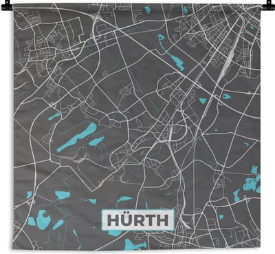 Wandkleed - Wanddoek - Kaart – Plattegrond – Stadskaart – Hürth – Duitsland – Blauw - 180x180 cm - Wandtapijt