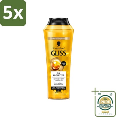 5 x Gliss - Shampoo - Oil Nutritive - Voor Voedend en Zijdezacht Haar - 250 ml - Grootverpakking - Voedend Haar Shampoo - Droog Haar Shampoo - Lang Haar Shampoo - Zijdezachte Haar - Gespleten Haarpunten