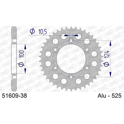 Aluminium tandwiel achter Afam 525 38 dents