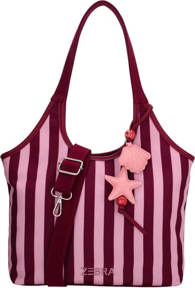 Zebra Trends Mira Shopper - Streeppatroon - Schoudertas - Handtas - Shopper - Bagcharm - Achterritsvak - Dames - Tote Bag - Dames Tas - Bordeaux rood