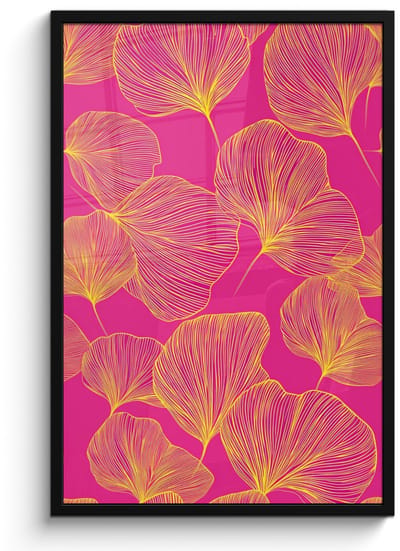 Poster in lijst - Fotolijst 60x90 cm - Posters - Bladeren - Nerven - Grafisch - Roze - Posterlijst zwart - Decoratie - Wanddecoratie woonkamer - Muurdecoratie slaapkamer